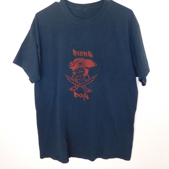 Burns Boys Tee Shirt Adult L Pirate Graphic Logo Faded Black Short Sleeve Casual - Picture 1 of 6